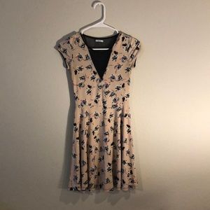 Pink and Black Skater Dress, See through V Neck